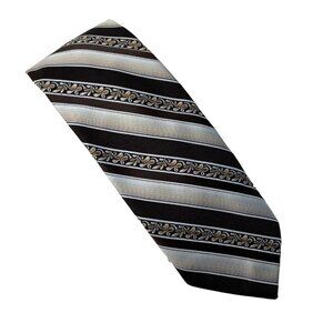 Tonino Firenze Mens Dress Necktie Metalic Striped Formal Wedding  56 in Brown u